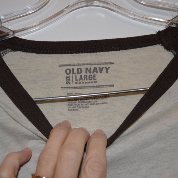 OLD NAVY Cotton Indonesia Brown Cream Long Sleeves Raglan T-Shirt Uni-sex Large - Picture 2 of 6